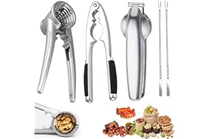 WELLXUNK 2 Pcs Nutcracker + 1 Pcs Chestnut Opener, Walnut Pliers, Stainless Steel Chestnut Opener, Walnut Cracker Tool, Chestnut Cutter, Metal Nut Cracker Tool for All Sorts of Nuts, with 2 Picks