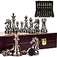 MZSX Chess Set Pure Metal (bronze), Upgraded Luxury Chess Set, Portable Folding Board, Educational Toys Strategy Games, Carefully Crafted Chesspiece Storage Slots, Kids Adult, christmas birthday