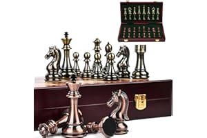 MZSX Jeu d'échecs Pliable, Metal Pur, Prime de Luxe, Jeux d'echec Chess Echequiers Pièces Grand pour Adulte Enfants échecs, Jeux Logique Tactique pour Enfants ou Adultes, Coffret Cadeau