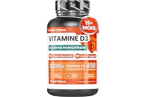 VITASTRONG. Vitamine D3 2000 UI 50mcg, 1 par Jour, 450 Comprimés Vitamine D3 Cholecalciferol (15+ Mois), Système Immunitaire, Os, Dents, Muscles, Supplément À Haute Dose, Premium Quality Vitastrong