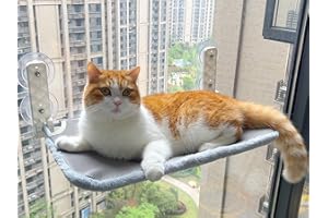 PTUI Cat Window Bed Hammock for Indoor Cats, Foldable Cat Window Perch with Reversible Mat for all seasons, Upgrade Strong 4 Suction Cups and Sturdy Metal Frame, Small