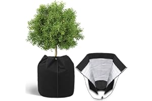 COVACURE Pflanzenschutz Winter – Winterschutz für Kübelpflanzen 45×50 cm, Thermo Topfschutz mit Kordelzug, Frostschutz Pflanzenhaube aus Aluminiumfolie(Schwarz)