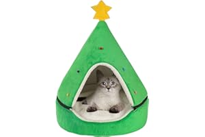 papasgix Panier pour chat de Noël doux et chaud en forme de bonnet de Noël pour animal domestique Lavable