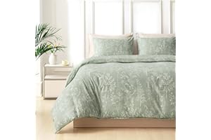 Tokokimo Funda Nórdica Cama 135/150, Funda Nordica 240x220, Ramas y Hojas Patrón Microfibra Funda Edredon 3 Piezas Compuesto por 1 Funda Nórdica 240x220 + 2 Fundas de Almohada 50x75, Verde Salvia