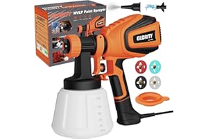 GLORITY Pistolet a Peinture, 700W HVLP avec raccords de Nettoyage et de soufflage, 4 Buses en cuivre et 3 Motifs, réservoir de 1200 ML, pour l'intérieur et l'extérieur, PS80A Orange