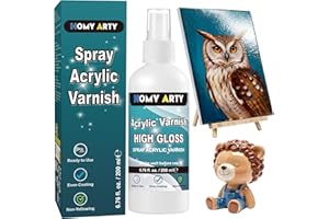 HOMY ARTY Barniz Acrílico en Spray, Barniz de Alto Brillo para Pintura Acrílica, Spray Transparente con Acabado Brillante para Protección Duradera, Listo para Usar en Arcilla y Obras de Arte, 200 ml