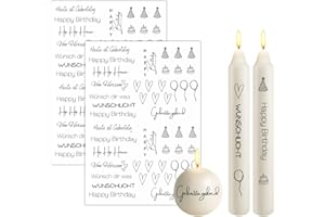 Bolosa 2 Stück Kerzentattoos Geburtstag, Wasserschiebefolie Kerzen, Kerzenfolie Kerzentattoos Sprüche, Kerzen Tattoo Happy Birthday für Kerze Tasse DIY Geschenk, Kerzen Dekorieren (19x14cm, A)