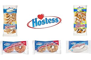 BUG'S PANTRY Hostess Variety Pack Jumbo Donuts, Danish Pastry & Honey Buns | Strawberry Donettes | Blueberry Donettes | Iced Cream Cheese Danish | Iced Apple Cinnamon Danish | Jumbo Iced Honey Buns