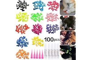 JOYJULY 100pcs Pet Puppy Dog Nail Soft Claw Paws Covers Caps, Control Paws Claws Covers of 5 RANDOM+ 5 Adhesive Glue,M