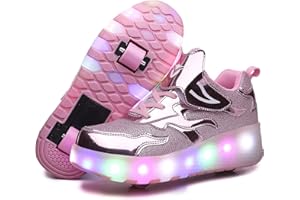 Aizeroth USB Ricarica LED Luci Brillantini Skateboard Scarpe Sportive con Rotelle Retrattile Sneakers Outdoor Multisport Luminose Running Calzature da Ginnastica per Bambini Ragazze e Ragazzi