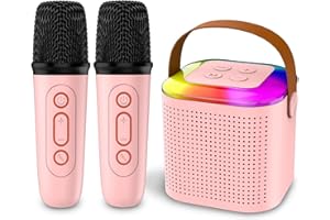 VeGue Karaoke Macchina per Bambini, Mini Bluetooth Altoparlante Karaoke Portatile con 2 Microfoni Senza Fili e Luci LED per Casa Festa Regalo di Compleanno per Ragazze e Ragazzi