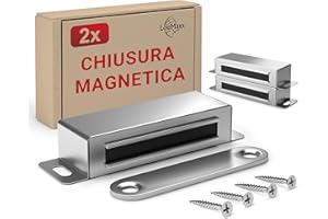 LouMaxx Chiusura Magnetica Ante Forte - Forza di Tenuta 15kg - Set di 2 in Acciaio Inox – Calamita Chiusura Mobili – Chiusura Porta Magnetica – Chiusure Magnetiche Sportelli, presa salda
