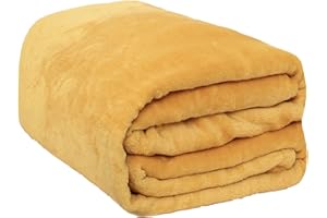 Brentfords Super ultramiękki koc z polaru flanelowego, narzuta na głowę, puszysty, ciepły, ochra żółty - 120 x 150 cm
