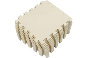 Yostrong® EVA Espuma Alfombra Puzzle Bebe Acolchada | Manta Juegos Gateo Bebes | Suelo Gimnasio de Goma Esterilla Fitness, 18 Piezas con Bordes Rectos. Marfil. YOC-Jb18S18