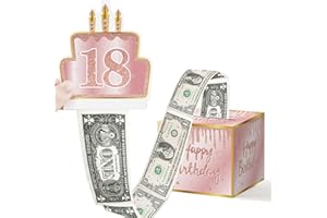 GEBETTER Regalo Cumpleaños, 1* Caja Dinero + 30* Bolsas Plástico Transparentes Celofán + 1* Tarjeta Tarta Tirar + 2* Pegatinas 0-9, Hucha Sorpresa Billete en Efectivo Manualidades DIY (Rosa Oro Edad)