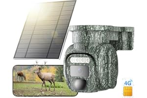 KKB Fotocamera da Caccia 4G, Fototrappola con SIM Esterna IP66 Impermeabile, 2K PTZ Telecamera con SIM e Pannello Solare, Visione Notturna a Colori, Rilevamento PIR, Audio Bidirezionale