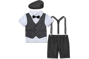 mintgreen Costume Bebe Garcon, Motif à chevrons Ensemble de Vêtements de Mariage Gilet + Chemise + Short + Bonnet Béret, 1-4 Ans