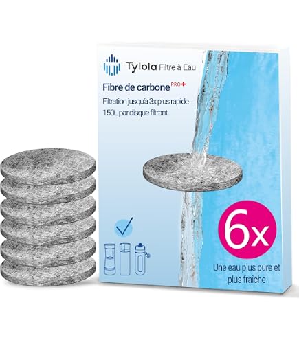 Lot de 6 disques filtrants à eau pour bouteilles filtrantes Brita Fill and Go, réduisent le chlore, les microparticules et autres impuretés