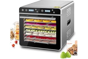 Kwasyo Deshydrateur Alimentaire Avec 8 Plateaux Inox, 700W, Minuteur 24H, 30 à 85°C, Calme Food Dehydrator pour Fruits, Légum