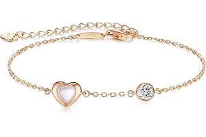 LOUISA SECRET 925 Secret Bracelet en argent sterling pour les femmes Coeur d'amour plaqué or avec des bracelets en coquille de zirconium, anniversaire, Noël, Saint-Valentin Cadeaux pour sa femme Maman