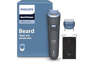 Regolabarba Philips serie 3000 - Lame autoaffilanti con punte arrotondate, 20 impostazioni di lunghezza, pettine Lift&Trim, impermeabile, spia di ricarica, ricarica USB, custodia, modello BT3619/15