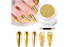 BISHENGYF Gold Chrome Nail Powder – Metal Holo Polvere per unghie cromata, 1 g di Crome polvere per unghie glitter oro lucido effetto specchio per pigmento nail art, decorazione fai da te per donne