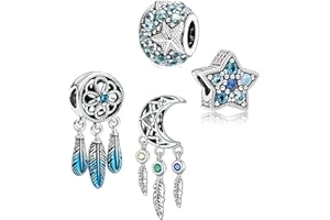 TIMES MARK 4 Pack Charms for Pandora Bracelet 925 Sterling Silver Charms with Cubic Zirconia Oceanic Starfish Spiritual DreamCatcher Feather Tassels Dangle Pendant Charm DIY Making Gift for Women Girls