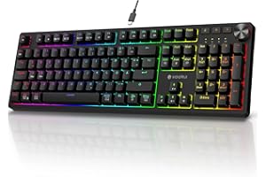 ‎KOORUI KOORUI Gaming Tastatur, Mechanisch Tastatur QWERTZ Deutsches Layout 104 Tasten 26 RGB Hinterleuchtet Kabelgebunden Gaming Keyboard für Windows MacOS Linux-Blauer Schalter