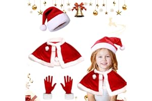 YISKY Weihnachten Santa Umhang, Weihnachtsmantel Rot+Weihnachten Handschuhe Kinder+Weihnachtsmann Mütze, Weihnachtsmantel Cape Kinder, Weihnachtsumhang, Weihnachtsmann Umhang, für Karneval Cosplay Party(M)