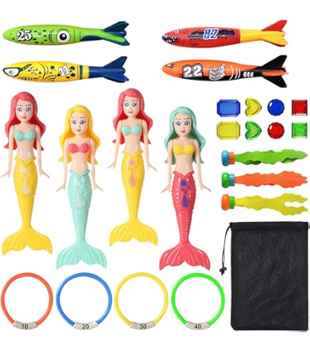 Juguetes De Buceo Para Piscina - 28 Piezas Con Sirenas, Torpedos Y Bolsa
