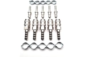 DELTA-P LTD Water Fed Pole Series 21 - Quick Connector Set. Female with 8mm Hosetail & Male with 6mm Hosetail - Used on Water Fed Pole Systems 5 Pack Including Double Ear O Clips to Fit
