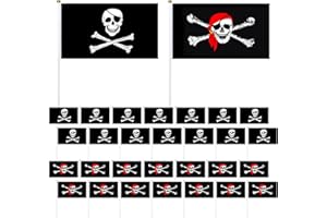HTTDSLF 30 Stück Piratenflagge, Pirat Flagge Halloween, Piraten Flagge, Totenkopf und Kreuzmesser, Gekreuzte Knochen