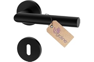 ERGO line LUCA Schwarz Türbeschlag Türgriff für Zimmertüren, L-FORM, Rund-Rosette, Drückergarnitur, Türbeschlag, Türklinke, Türdrücker