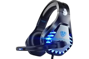 Awinnasey Cuffie da gioco con microfono per PC, PS4, Xbox One, cuffie over-ear per interruttore PS5, cuffie con cancellazione del rumore, con microfono e luci LED, per bambini e adulti, colore nero