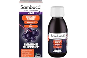 Sambucol Natural Black Elderberry Immuno Forte, Vitamin C, Zinc, Immune Support Supplement Liquid, Syrup, 120 ml (Pack of 1)
