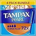 Tampax Pearl Tampons, Super Plus With Applicator, 72 Tampons (18 x 4 Packs), Leak Protection And Discretion, Super Absorbent