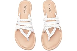 Ataiwee Women's Flat Slide Sandals - Ladies Thong Plait Toe Dress Classic Soft Flat Sandals.