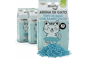 MOLY x3 Arena de Gatos Tofu de Maiz y Bambu 8,4 KG 11,1 L | Arena Biodegradable y Aglomerante Alta Absorcion con Aroma de Talco | Control Total de Olores | Sin Polvo | Lecho Mineral