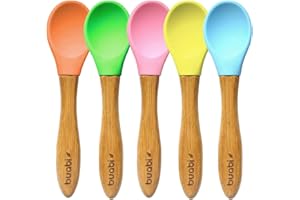 BUABI Set de cucharas de bambú y silicona, para bebé. Producto Ecológico y sin BPA