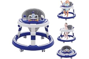 MAYCOLY Girello antiribaltamento in plastica didattico Montessori musicale 4 in 1 Girello giocattolo per esterni in piedi Ausilio per la deambulazione Ragazza Ragazzo Blu