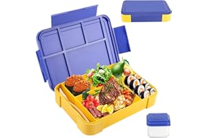 Litimkat Children's Lunch Box with Compartments, 1330 ml Leak-Proof Lunch Box, Suitable for School, Picnic, Travel Lunch Box, Suitable for Adults, Girls & Boys, Microwave/Dishwasher Safe (Blue)