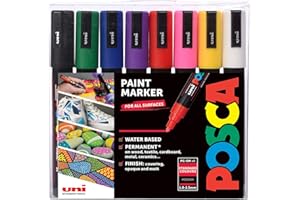 Posca Pens PC-5M Medium Acrylic Felt Tip Coloured Permanent Paint Markers for Adults and Kids. Perfect for Colouring, Fabric, Graffiti, Watercolour, Outline Drawing, Window and Glass Art. 8 Pack