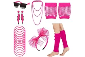 KILLIAN'S STORE 80er Jahre Outfit Damen 80er Jahre Accessoires, 80er 90er Jahre KostüM Damen Kinder Party Neon Accessoires Spitzenstoff Stirnband Ohrringe Brille 80er Netzhandschuhe ArmbäNder Halsketten Beinlinge