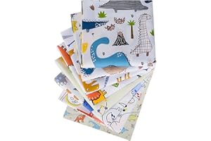 EXGOING 8PCS Cotton Fat Quarters Fabric Bundles 50x50cm (20"x20")-High-Density Material for Sewing, Quilting & Patchwork for DIY-Animal, Floral, Polka Dot, Check Patterns (8pcs Cartoon Dino)
