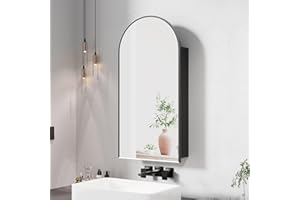 Mepplzian Arched Bathroom Mirror Cabinets,Black Bathroom Cabinets with Mirror,Mirrored Cabinet Wall Mounted,Metal Framed Bathroom Wall Cabinets,40x80 cm