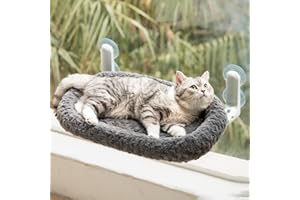 EDAGNY Hamac Chat Fenetre Premium Velours Rose Pour repos et Bronzer - 54X36cm Pliable Hamac Pour Chat avec Housse Reversible, Cadre Metallique Robuste Supporte 15kg, Gris M