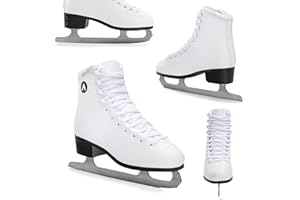 ATTABO Eislaufschuhe Damen Schlittschuhe Weiß 36-41, Schnürung, klassisches Design, Wärme und Komfort, Schlittschuhe aus Edelstahl, für Anfänger und Fortgeschrittene bis 100 kg