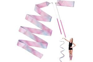 Bremorou 2 Pcs Dance Ribbons for Kids 78 Inch Sparkling Dance Ribbon Streamer Gymnastics Ribbon with Wand Twirling Dancing Ribbons Rhythmic Long Ribbon Streamers for Girls Adults
