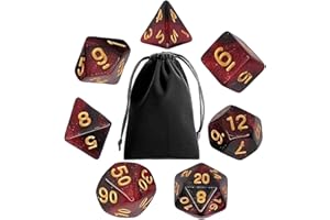 PUEDNO Polyhedral Dice Set 7Pcs Polyhedral RPG Dice DND Dice Set with Dice Bag for Table Games Dragons and Dungeons MTG RPG(Star Black Red)