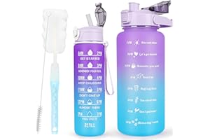 CODICILE 2 Pack Water Bottles BPA Free 2L+750ml, Sport Water Bottle with Time Marking & Straw,2 Liters Gym Drinks Bottle with Brush, Large Motivational Water Jug for Aduluts Women, Time Marker Canteen Bottle